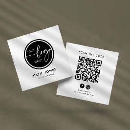 Tarjeta De Visita Cuadrada Código QR Negro Blanco Logotipo Personalizado Esca