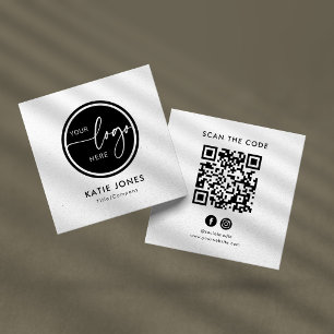 Tarjeta De Visita Cuadrada Código QR Negro Blanco Logotipo Personalizado Esca