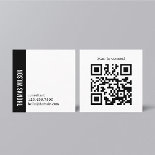 Tarjeta De Visita Cuadrada Código QR negro blanco negrita limpio moderno de c