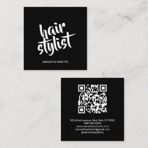 Tarjeta De Visita Cuadrada Código QR negro de guion de estilista de cabello m