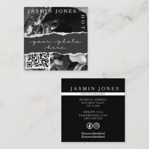 Tarjeta De Visita Cuadrada Código QR Negro Foto Fotografía Moderna