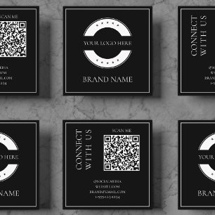 Tarjeta De Visita Cuadrada Código QR Negro Moderno Escaneable Negrita Profesi