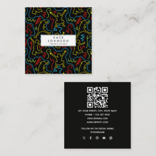 Tarjeta De Visita Cuadrada Código QR Negro Neon Esquema de Juego de Salto Div