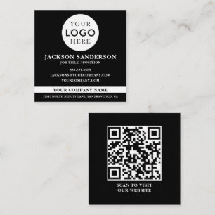 Tarjeta De Visita Cuadrada Código QR negro profesional personalizable