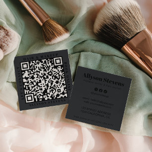 Tarjeta De Visita Cuadrada Código QR Negro sobre Negro Moderno y Audaz para C
