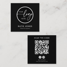 Tarjeta De Visita Cuadrada Código QR Negro y Blanco Logotipo Personalizado Es
