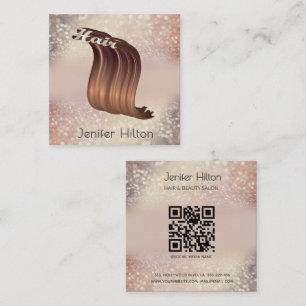 Tarjeta De Visita Cuadrada Código qr para cabello purpurinoso dorado profesio