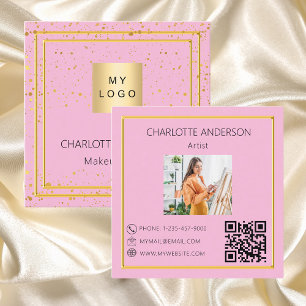 Tarjeta De Visita Cuadrada Código QR para el logotipo de la foto en oro rosa