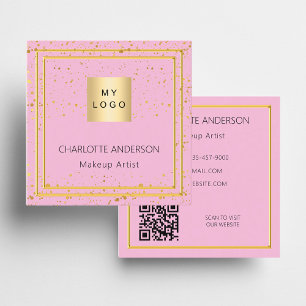 Tarjeta De Visita Cuadrada Código QR para el logotipo elegante en oro rosa