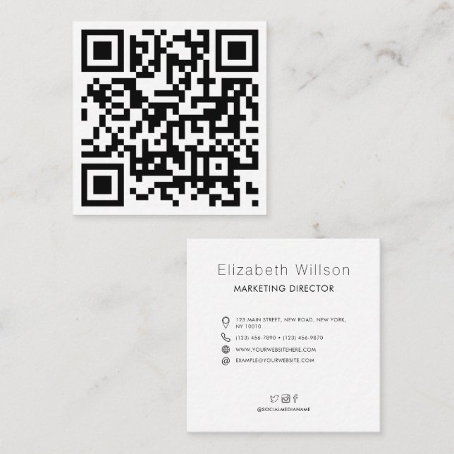 Tarjeta De Visita Cuadrada Código QR para empresas modernas de moda (Anverso / Reverso)
