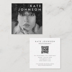Tarjeta De Visita Cuadrada Código QR para foto profesional en blanco minimali