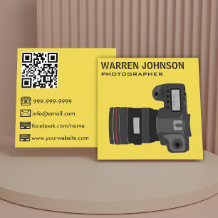 Tarjeta De Visita Cuadrada Código QR para fotógrafo amarillo moderno