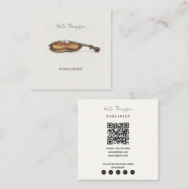 Tarjeta De Visita Cuadrada Código QR para profesor violinista de violín (Anverso / Reverso)