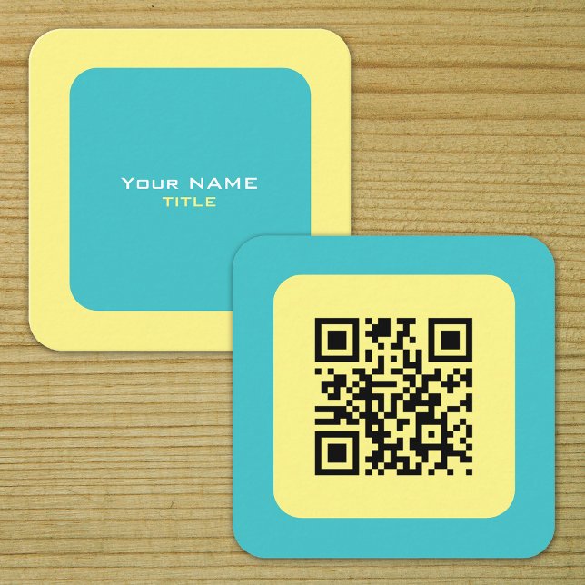 Tarjeta De Visita Cuadrada Código QR personalizado amarillo y azul (QR Code Colorful Yellow and Blue Business Cards)