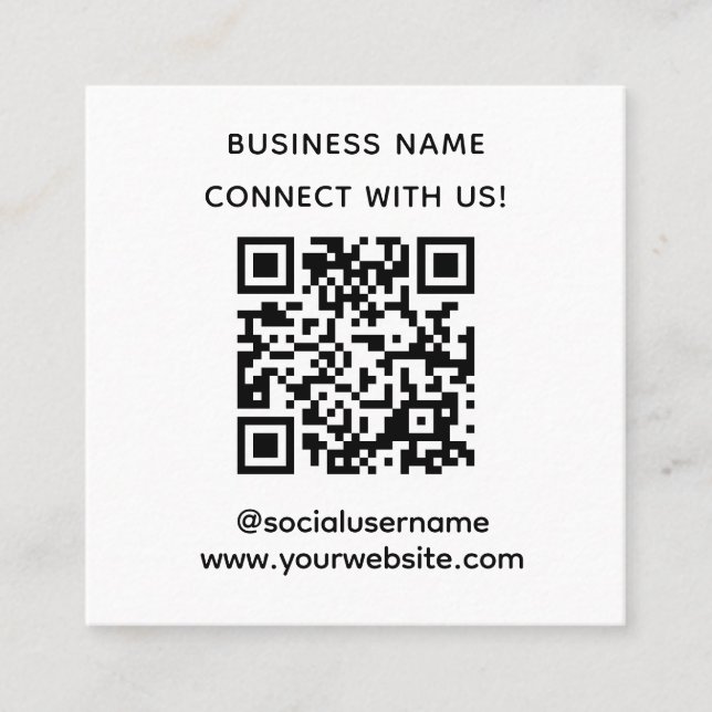 Tarjeta De Visita Cuadrada Código QR personalizado simple Conéctate con nosot (Anverso)