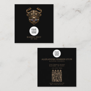 Tarjeta De Visita Cuadrada Código Qr Profesional Barbershop Bronze Buffalo