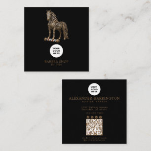 Tarjeta De Visita Cuadrada Código Qr Profesional De Barbería Bronce Mustang