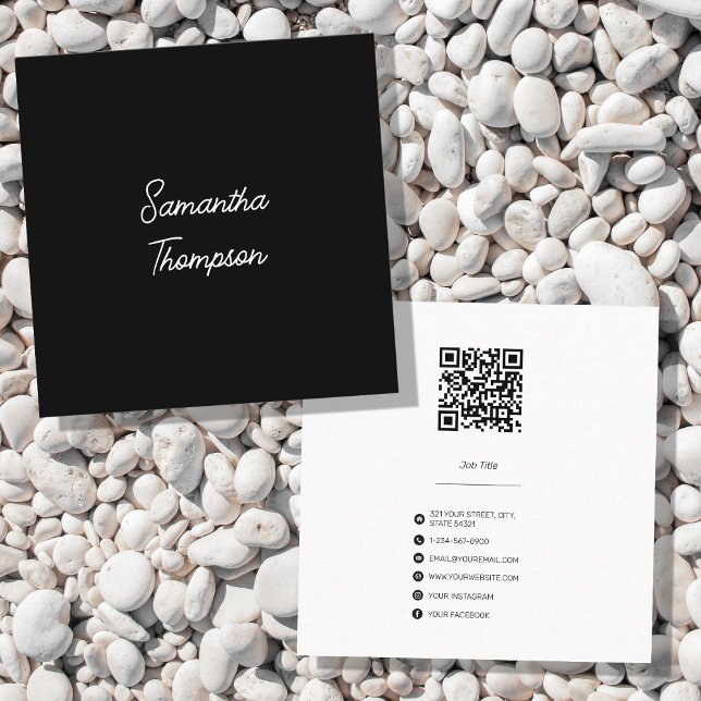 Tarjeta De Visita Cuadrada Código QR profesional de firma de guiones Minimali (Subido por el creador)