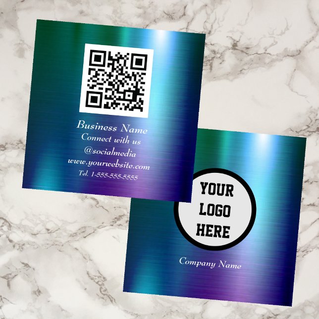 Tarjeta De Visita Cuadrada Código QR profesional de metal azul escaneado (Subido por el creador)