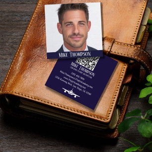Tarjeta De Visita Cuadrada Código QR profesional de piloto azul de aviación