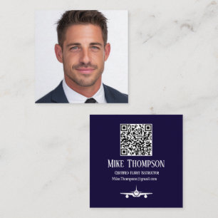 Tarjeta De Visita Cuadrada Código QR profesional de piloto azul de aviación f