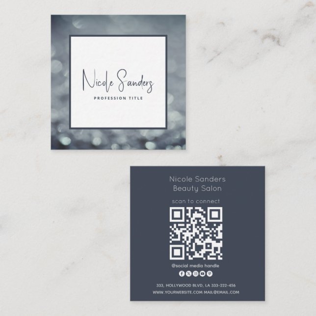 Tarjeta De Visita Cuadrada Código QR profesional elegante de bokek minimalist (Anverso / Reverso)