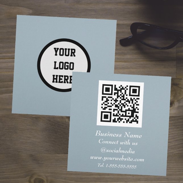 Tarjeta De Visita Cuadrada Código QR profesional escaneado Dusty Blue Modern (Subido por el creador)