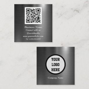 Tarjeta De Visita Cuadrada Código QR profesional escaneado negro metálico