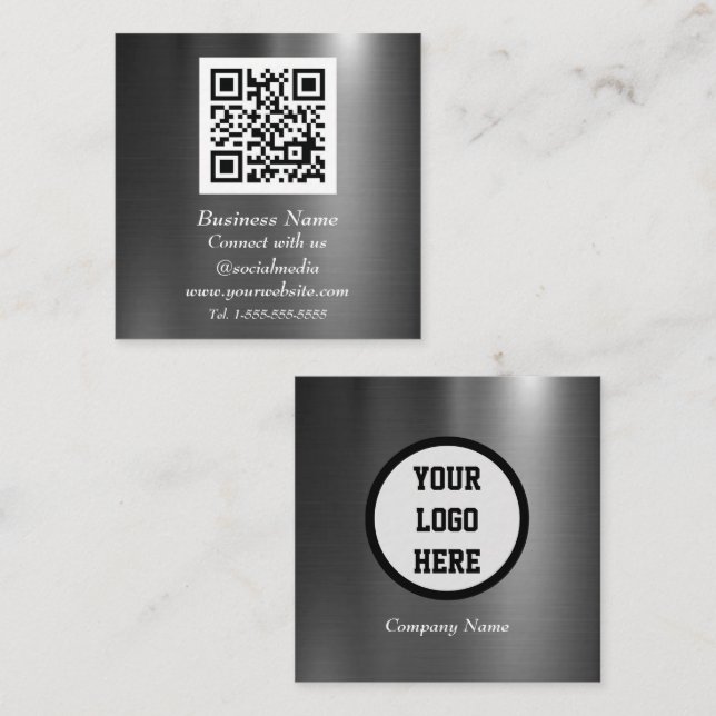 Tarjeta De Visita Cuadrada Código QR profesional escaneado negro metálico (Anverso / Reverso)