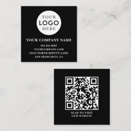 Tarjeta De Visita Cuadrada Código QR Profesional Logo Personalizable Negro