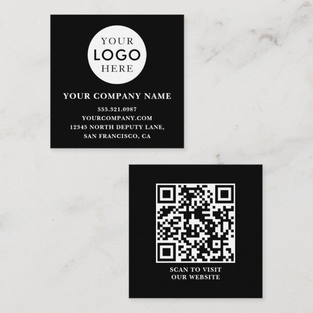 Tarjeta De Visita Cuadrada Código QR Profesional Logo Personalizable Negro (Anverso / Reverso)