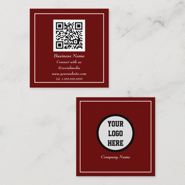Tarjeta De Visita Cuadrada Código QR profesional Marrón de Borgoña escaneado (Anverso / Reverso)