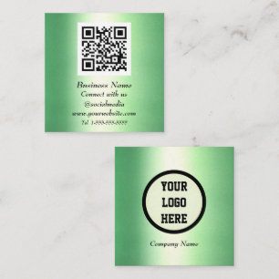 Tarjeta De Visita Cuadrada Código QR profesional Metálico verde esmeralda