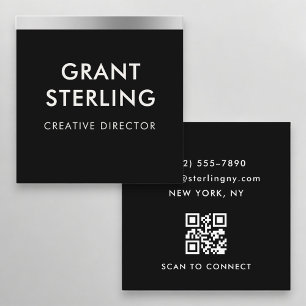 Tarjeta De Visita Cuadrada Código QR Profesional Minimalista Metálico Negro D