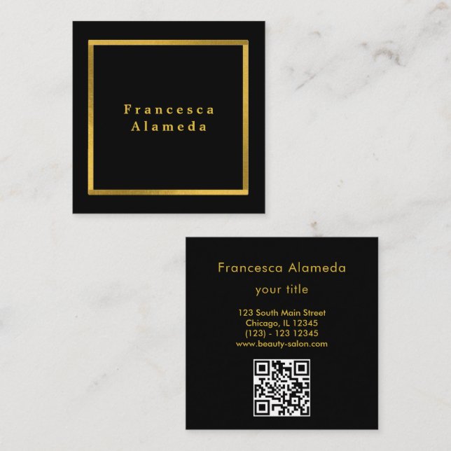 Tarjeta De Visita Cuadrada Código qr profesional moderno y elegante en negro  (Anverso / Reverso)