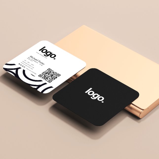 Tarjeta De Visita Cuadrada Código QR profesional monocromo moderno (Subido por el creador)