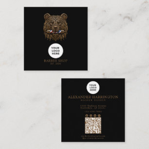 Tarjeta De Visita Cuadrada Código Qr Profesional Oso De Bronce De Barbería