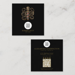 Tarjeta De Visita Cuadrada Código Qr Profesional Pulpo De Bronce Barbería