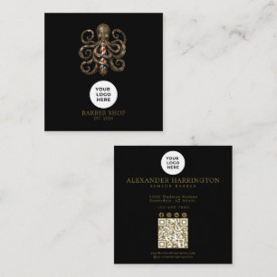 Tarjeta De Visita Cuadrada Código Qr Profesional Pulpo De Bronce Barbería