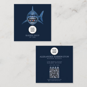 Tarjeta De Visita Cuadrada Código Qr Profesional Steel Shark Barbería