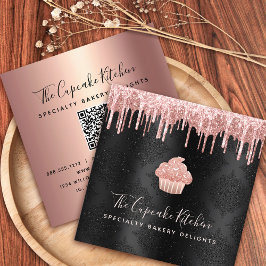 Tarjeta De Visita Cuadrada Código QR Purpurina de pastelitos rosados Drin Pan