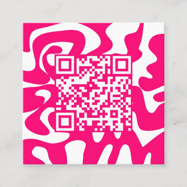 Tarjeta De Visita Cuadrada Código QR Retro Calor Rosa y Calamares Blancos Hol (Anverso)