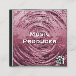 Tarjeta De Visita Cuadrada Código QR Retro Funda de CD de Música Rosa
