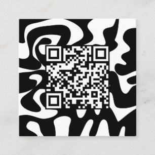 Tarjeta De Visita Cuadrada Código QR Retro Groovy Black White Squiggys Hola