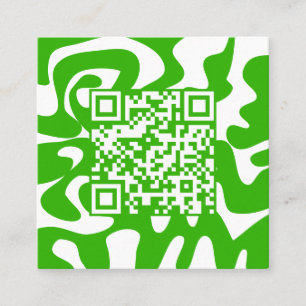 Tarjeta De Visita Cuadrada Código QR Retro Groovy Lime Green White Hello