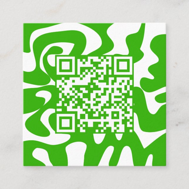 Tarjeta De Visita Cuadrada Código QR Retro Groovy Lime Green White Hello (Anverso)
