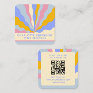 Tarjeta De Visita Cuadrada Código QR Retro Rays Creativo de Networking