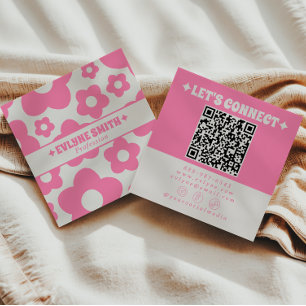 Tarjeta De Visita Cuadrada Código QR Retro Rosa Floral Boho Femenino de Moda
