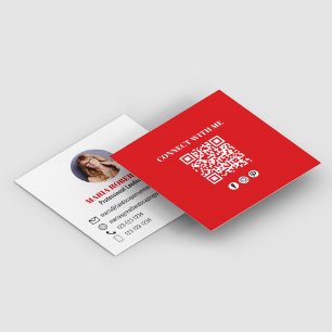 Tarjeta De Visita Cuadrada Código QR Rojo Moderno Foto de medios sociales