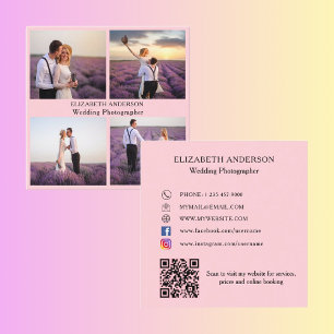 Tarjeta De Visita Cuadrada Código QR rosa collage de fotos Medios sociales